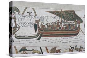 Harold Steers Ship Across Channel, a Scene from the Bayeux Tapestry, Bayeux, Normandy, France-Walter Rawlings-Stretched Canvas