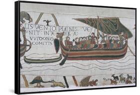 Harold Steers Ship Across Channel, a Scene from the Bayeux Tapestry, Bayeux, Normandy, France-Walter Rawlings-Framed Stretched Canvas