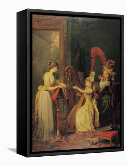 Harp Lesson Given by Madame de Genlis to Mademoiselle D'Orleans, 1842-Jean Baptiste Mauzaisse-Framed Stretched Canvas