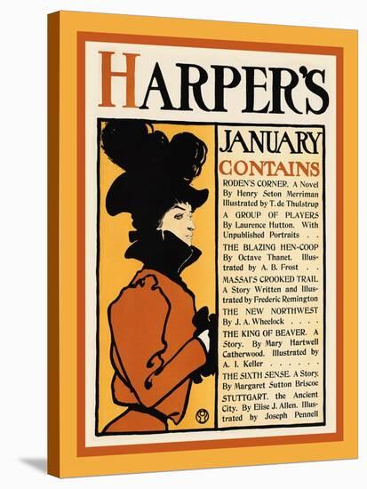 Harper's January - Roden's Corner-Edward Penfield-Stretched Canvas