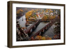 Harpers Ferry, West Virginia - Birds Eye View-Lantern Press-Framed Art Print