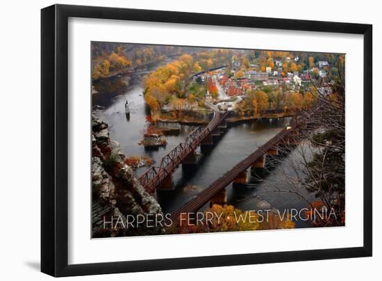 Harpers Ferry, West Virginia - Birds Eye View-Lantern Press-Framed Art Print