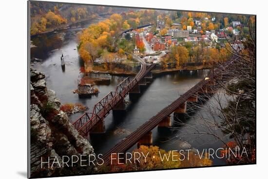 Harpers Ferry, West Virginia - Birds Eye View-Lantern Press-Mounted Art Print