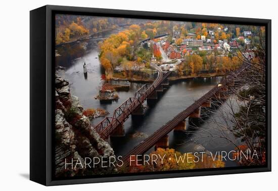 Harpers Ferry, West Virginia - Birds Eye View-Lantern Press-Framed Stretched Canvas