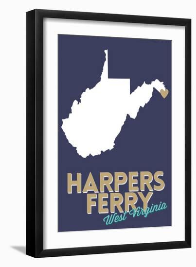 Harpers Ferry, West Virginia - State Outline and Heart-Lantern Press-Framed Art Print