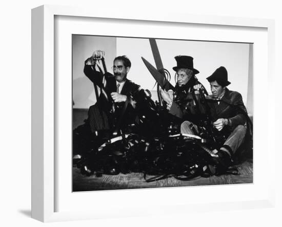 Harpo Marx, the Marx Brothers, Chico Marx, Groucho Marx, 1935-null-Framed Photographic Print