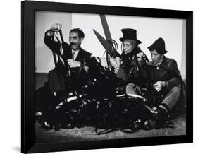 Harpo Marx, the Marx Brothers, Chico Marx, Groucho Marx, 1935-null-Framed Photographic Print