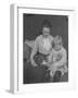 Harriet E. Hassler and William Gray Hassler, Seated with Tabby Cat (Reddy) and Teddy Bear, C.1911-William Davis Hassler-Framed Photographic Print