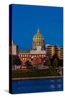 HARRISBURG, PENNSYLVANIA, City skyline and State Capitol shot at dusk from Susquehanna River-null-Stretched Canvas