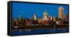 HARRISBURG, PENNSYLVANIA, City skyline and State Capitol shot at dusk from Susquehanna River-null-Framed Stretched Canvas