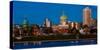 HARRISBURG, PENNSYLVANIA, City skyline and State Capitol shot at dusk from Susquehanna River-null-Stretched Canvas