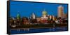 HARRISBURG, PENNSYLVANIA, City skyline and State Capitol shot at dusk from Susquehanna River-null-Framed Stretched Canvas