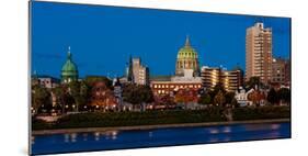 HARRISBURG, PENNSYLVANIA, City skyline and State Capitol shot at dusk from Susquehanna River-null-Mounted Photographic Print