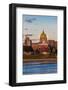 HARRISBURG, PENNSYLVANIA, City skyline and State Capitol shot at dusk from Susquehanna River-null-Framed Photographic Print