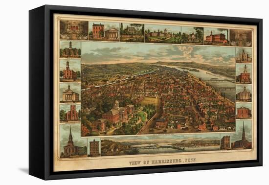 Harrisburg, Pennsylvania - Panoramic Map-Lantern Press-Framed Stretched Canvas