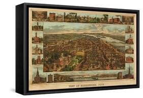 Harrisburg, Pennsylvania - Panoramic Map-Lantern Press-Framed Stretched Canvas