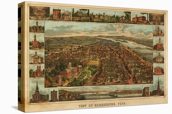 Harrisburg, Pennsylvania - Panoramic Map-Lantern Press-Stretched Canvas
