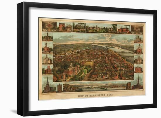 Harrisburg, Pennsylvania - Panoramic Map-Lantern Press-Framed Art Print