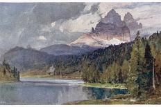 Italy: Lago Di Misurina in the Dolomites with Jagged Rocky Mountains in the Distance-Harrison Compton-Stretched Canvas