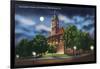 Harrisonburg, Virginia - Exterior View of the Rockingham County Court House at Night, c.1956-Lantern Press-Framed Art Print