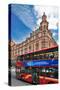 Harrods Building with London Bus-Felipe Rodriguez-Stretched Canvas