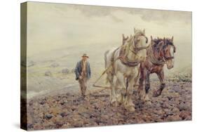 Harrowing on the South Downs near Willmington, Sussex, (W/C on Paper)-Joseph Harold Swanwick-Stretched Canvas