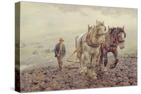 Harrowing on the South Downs near Willmington, Sussex, (W/C on Paper)-Joseph Harold Swanwick-Stretched Canvas