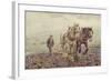 Harrowing on the South Downs near Willmington, Sussex, (W/C on Paper)-Joseph Harold Swanwick-Framed Giclee Print