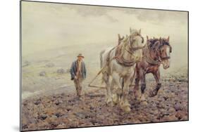 Harrowing on the South Downs near Willmington, Sussex, (W/C on Paper)-Joseph Harold Swanwick-Mounted Giclee Print