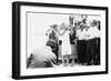 Harry Houdini being handcuffed before being nailed into a crate and lowered into New York Bay, 1912-George Grantham Bain-Framed Photographic Print