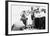 Harry Houdini being handcuffed before being nailed into a crate and lowered into New York Bay, 1912-George Grantham Bain-Framed Photographic Print