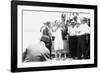 Harry Houdini being handcuffed before being nailed into a crate and lowered into New York Bay, 1912-George Grantham Bain-Framed Photographic Print