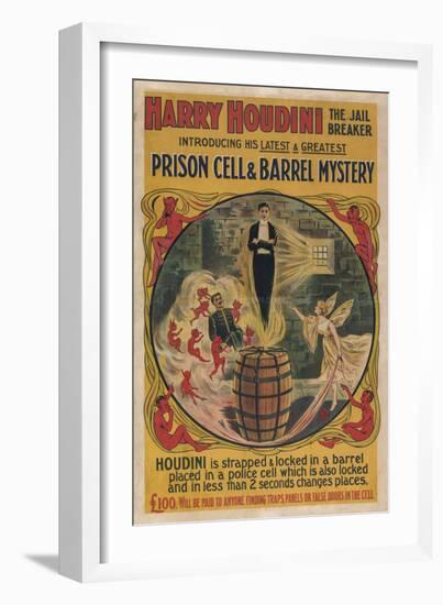Harry Houdini vintage performance poster-null-Framed Giclee Print