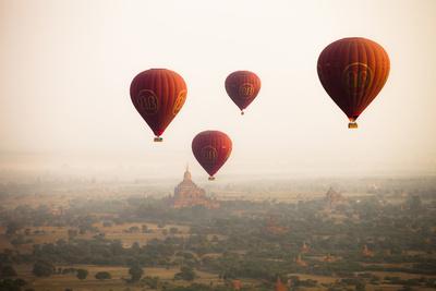 Balloons over Ancient Temples More Than 2200 Temples) of Bagan at Sunrise in Myanmar
