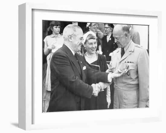 Harry S. Truman Greeting "Ike" Eisenhower and His Wife-null-Framed Photographic Print