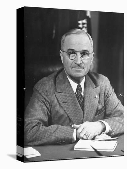 Harry S. Truman Sitting at Desk-Marie Hansen-Stretched Canvas