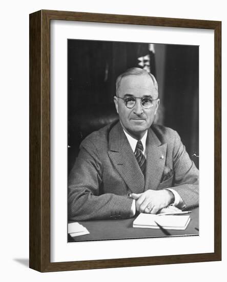 Harry S. Truman Sitting at Desk-Marie Hansen-Framed Photographic Print