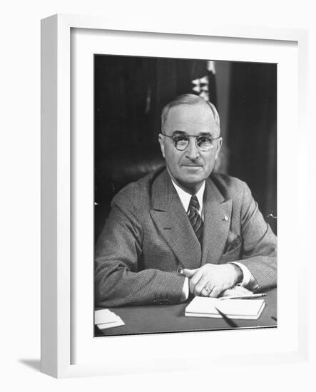 Harry S. Truman Sitting at Desk-Marie Hansen-Framed Photographic Print