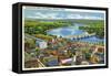 Hartford, Connecticut - Aerial View of the City and the Connecticut River-Lantern Press-Framed Stretched Canvas