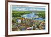 Hartford, Connecticut - Aerial View of the City and the Connecticut River-Lantern Press-Framed Art Print