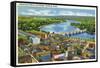 Hartford, Connecticut - Aerial View of the City and the Connecticut River-Lantern Press-Framed Stretched Canvas