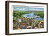 Hartford, Connecticut - Aerial View of the City and the Connecticut River-Lantern Press-Framed Art Print