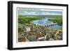 Hartford, Connecticut - Aerial View of the City and the Connecticut River-Lantern Press-Framed Art Print