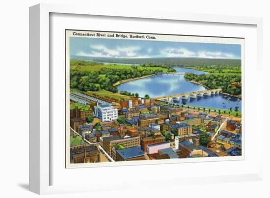 Hartford, Connecticut - Aerial View of the City and the Connecticut River-Lantern Press-Framed Art Print