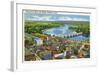 Hartford, Connecticut - Aerial View of the City and the Connecticut River-Lantern Press-Framed Art Print