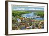 Hartford, Connecticut - Aerial View of the City and the Connecticut River-Lantern Press-Framed Art Print