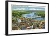 Hartford, Connecticut - Aerial View of the City and the Connecticut River-Lantern Press-Framed Art Print
