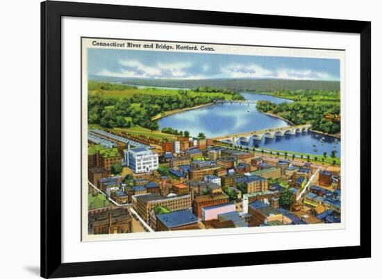 Hartford, Connecticut - Aerial View of the City and the Connecticut River-Lantern Press-Framed Premium Giclee Print