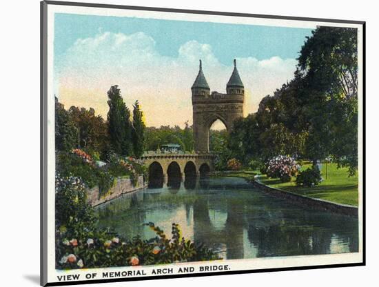 Hartford, Connecticut - Bushnell Park Memorial Arch and Bridge Scene-Lantern Press-Mounted Art Print