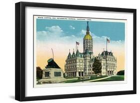 Hartford, Connecticut - Capitol Building and Petersburg Express Train Monument-Lantern Press-Framed Art Print